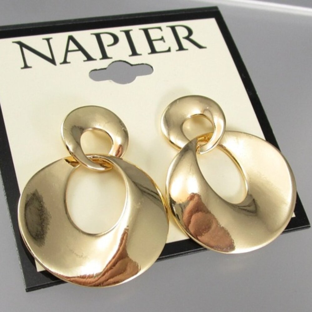 NAPIER Mod/Contemporary Gold Highly Polished Double Open Circle Earrings**NEW!
